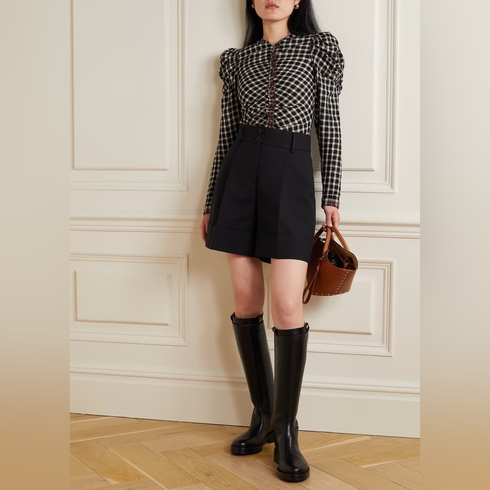 Ulla Johnson Blair ruffled gathered gingham cotton top